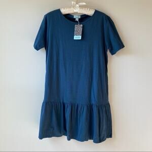 NWT Short Sleeve Cotton Knit Ruffle Hem Dress or Tunic Sz S Blue Pockets Comfort